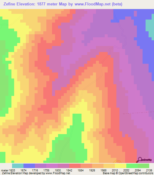 Zefine,Ethiopia Elevation Map