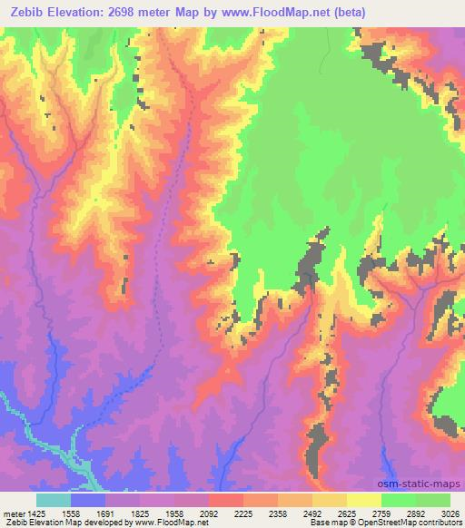 Zebib,Ethiopia Elevation Map