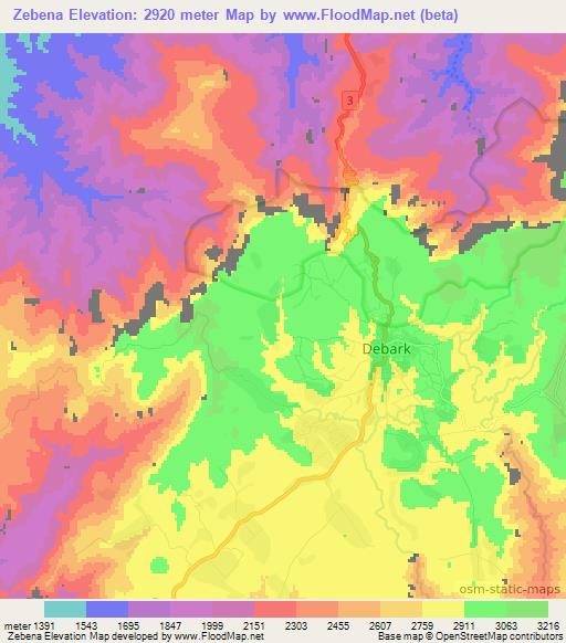 Zebena,Ethiopia Elevation Map