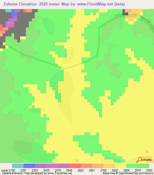Zebena,Ethiopia Elevation Map