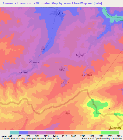 Garnavik,Iran Elevation Map