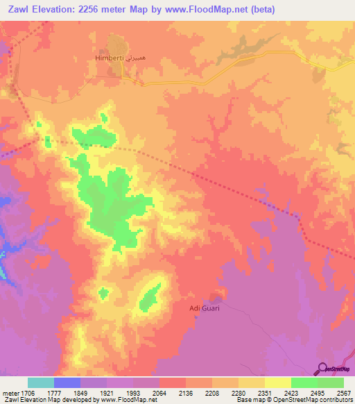 Zawl,Eritrea Elevation Map