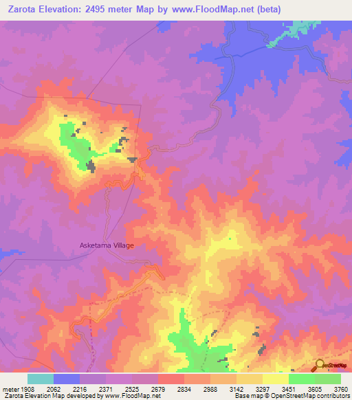Zarota,Ethiopia Elevation Map