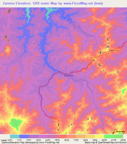 Zarema,Ethiopia Elevation Map