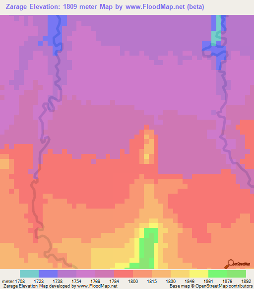 Zarage,Ethiopia Elevation Map