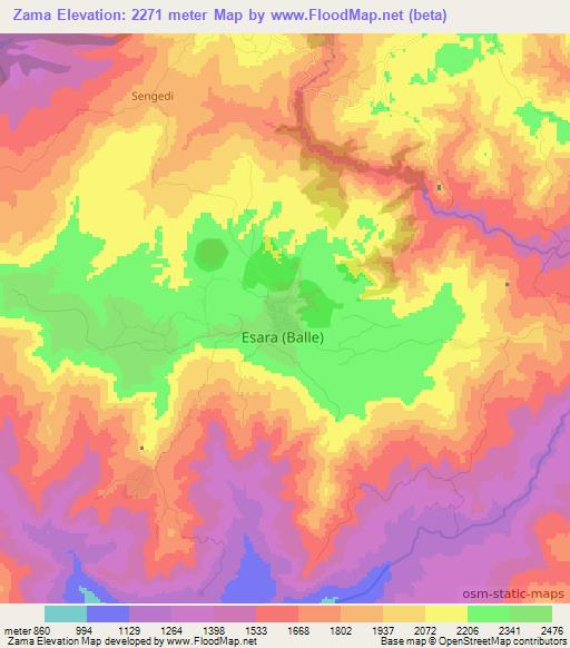 Zama,Ethiopia Elevation Map