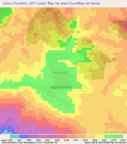 Zama,Ethiopia Elevation Map