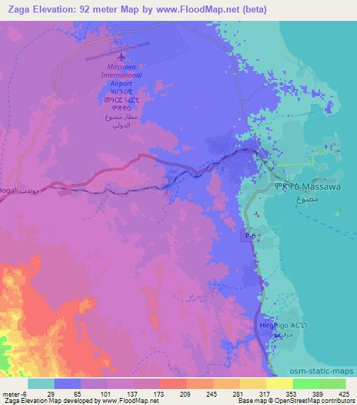 Zaga,Eritrea Elevation Map