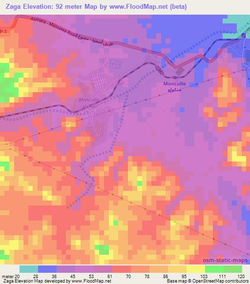 Zaga,Eritrea Elevation Map