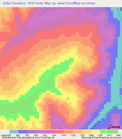 Zaffa,Ethiopia Elevation Map