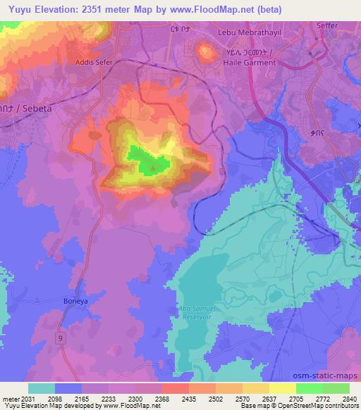 Yuyu,Ethiopia Elevation Map