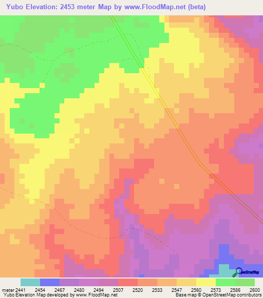 Yubo,Ethiopia Elevation Map