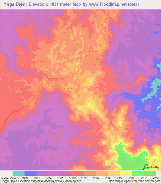 Yirga Dejen,Ethiopia Elevation Map