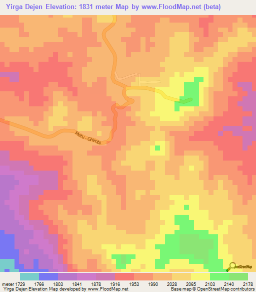 Yirga Dejen,Ethiopia Elevation Map