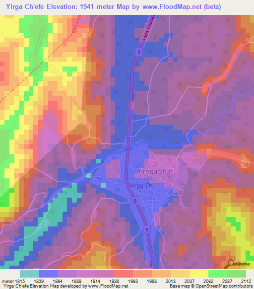 Yirga Ch'efe,Ethiopia Elevation Map