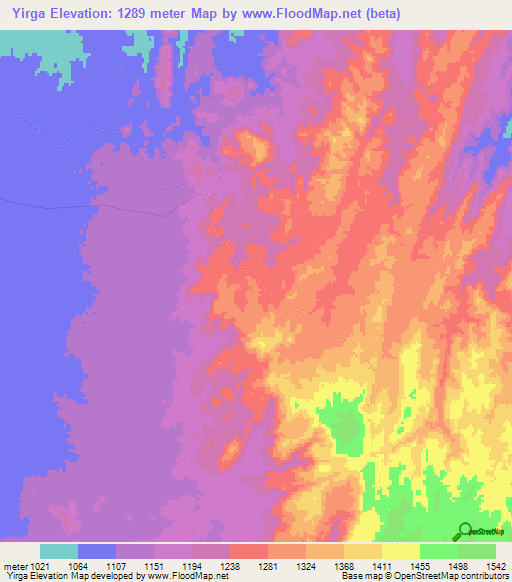 Yirga,Ethiopia Elevation Map