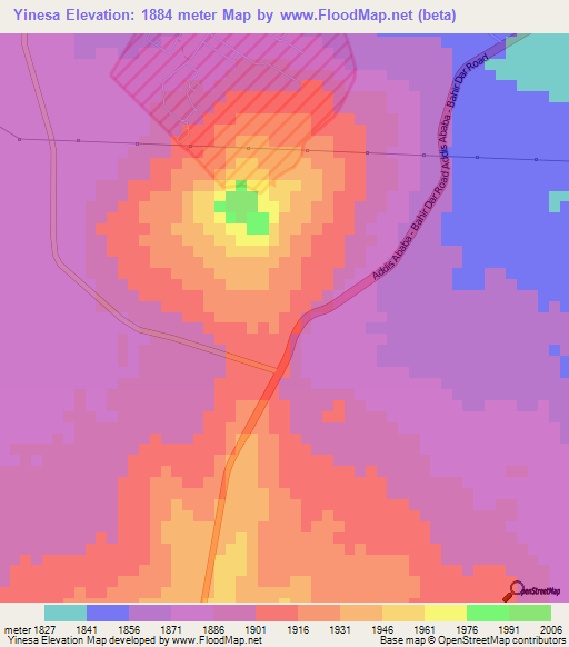 Yinesa,Ethiopia Elevation Map