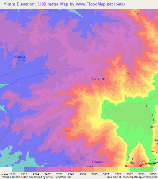Yimra,Ethiopia Elevation Map