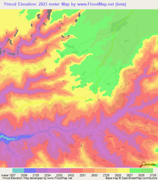 Yimod,Ethiopia Elevation Map