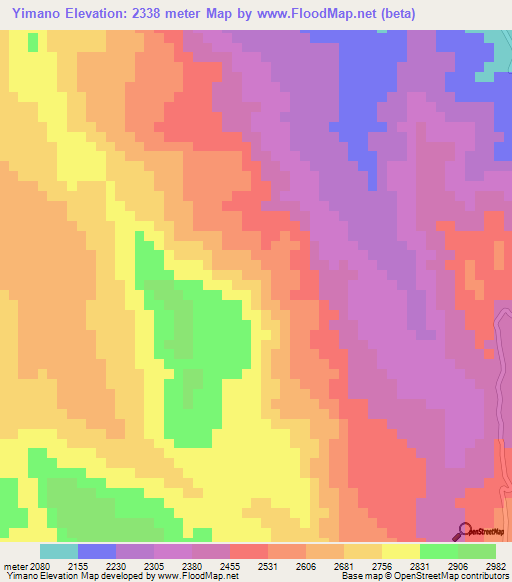 Yimano,Ethiopia Elevation Map