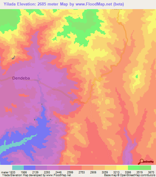 Yilada,Ethiopia Elevation Map