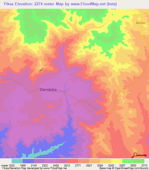 Yiksa,Ethiopia Elevation Map