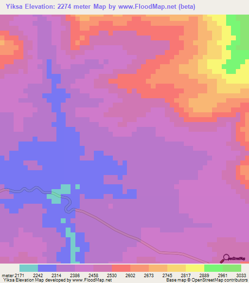 Yiksa,Ethiopia Elevation Map