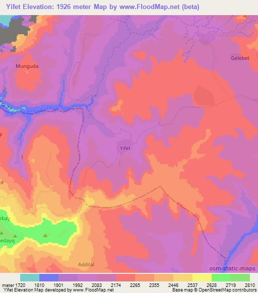 Yifet,Ethiopia Elevation Map