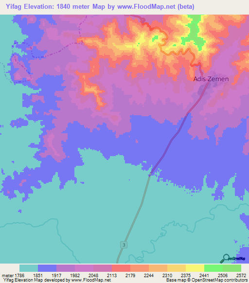 Yifag,Ethiopia Elevation Map