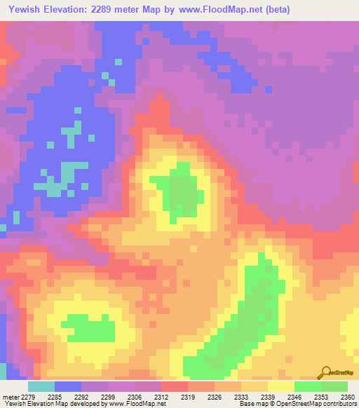 Yewish,Ethiopia Elevation Map