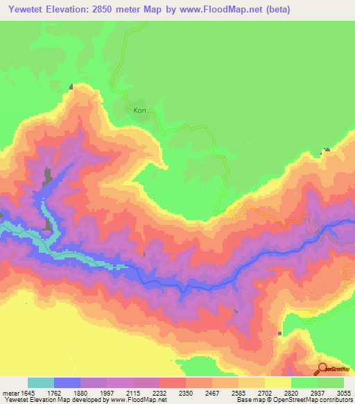 Yewetet,Ethiopia Elevation Map