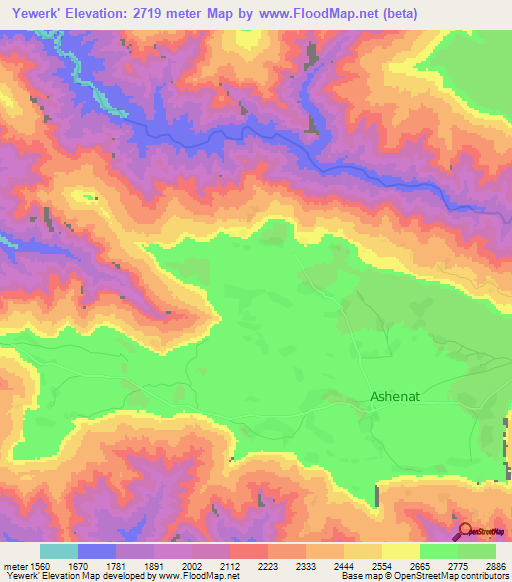 Yewerk',Ethiopia Elevation Map