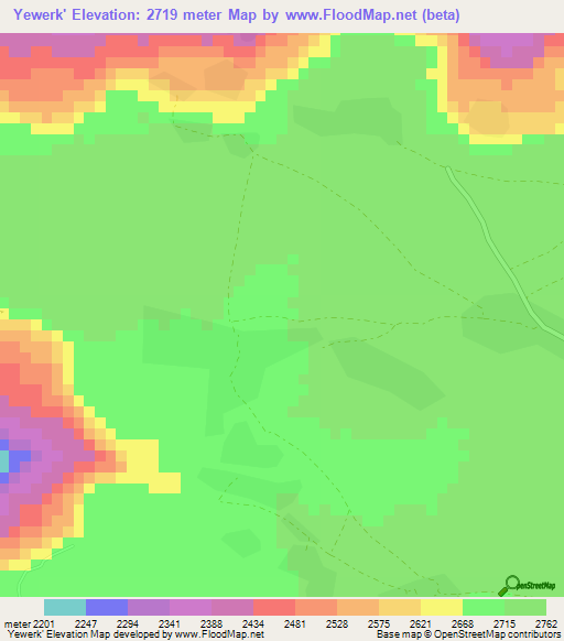 Yewerk',Ethiopia Elevation Map