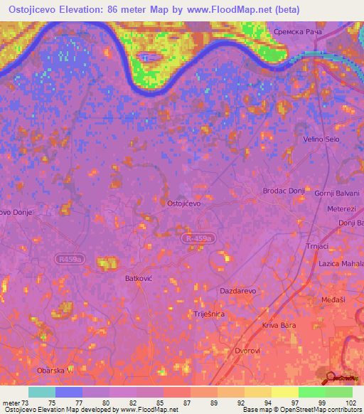 Ostojicevo,Bosnia and Herzegovina Elevation Map
