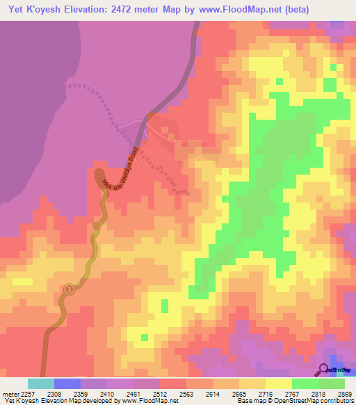 Yet K'oyesh,Ethiopia Elevation Map
