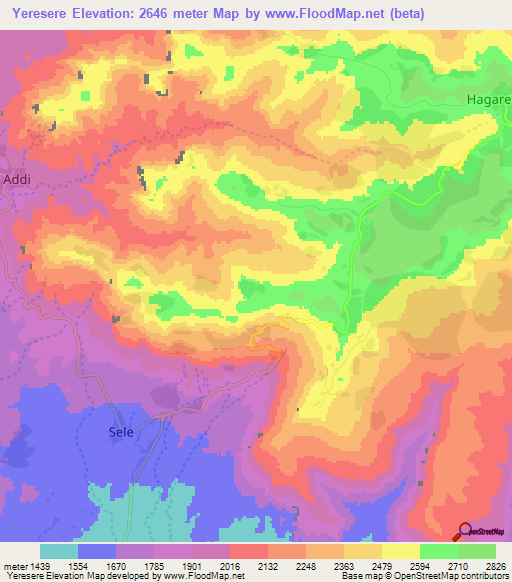 Yeresere,Ethiopia Elevation Map