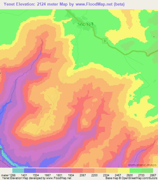 Yenet,Ethiopia Elevation Map