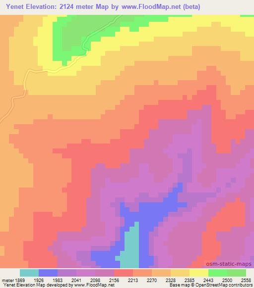 Yenet,Ethiopia Elevation Map