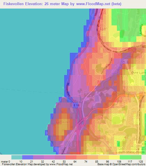 Fiskevollen,Norway Elevation Map