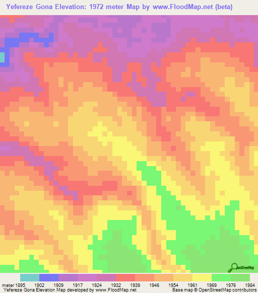 Yefereze Gona,Ethiopia Elevation Map