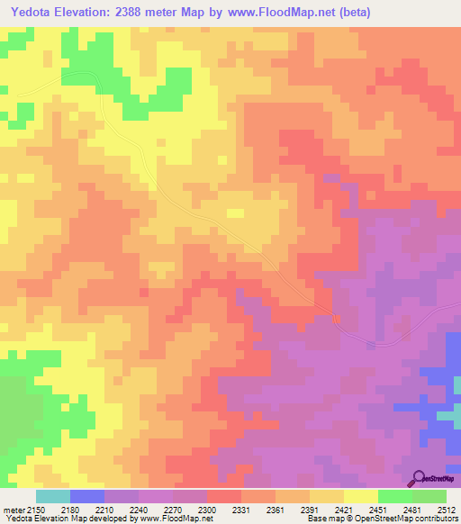 Yedota,Ethiopia Elevation Map