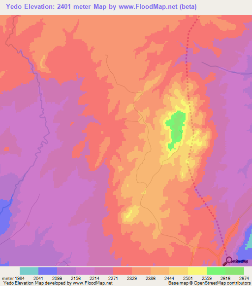 Yedo,Ethiopia Elevation Map