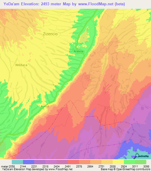 YeDa'am,Ethiopia Elevation Map