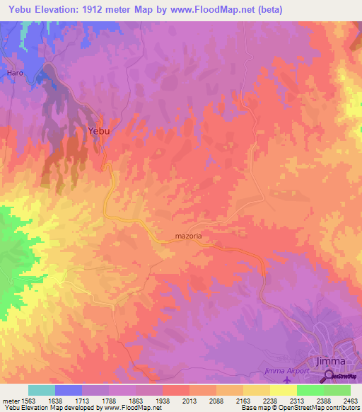 Yebu,Ethiopia Elevation Map