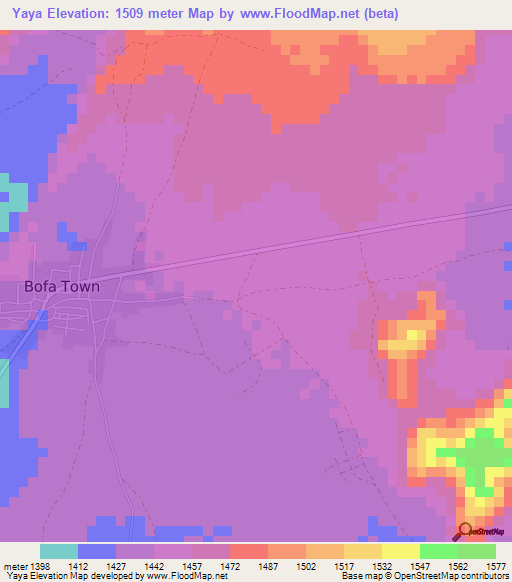 Yaya,Ethiopia Elevation Map