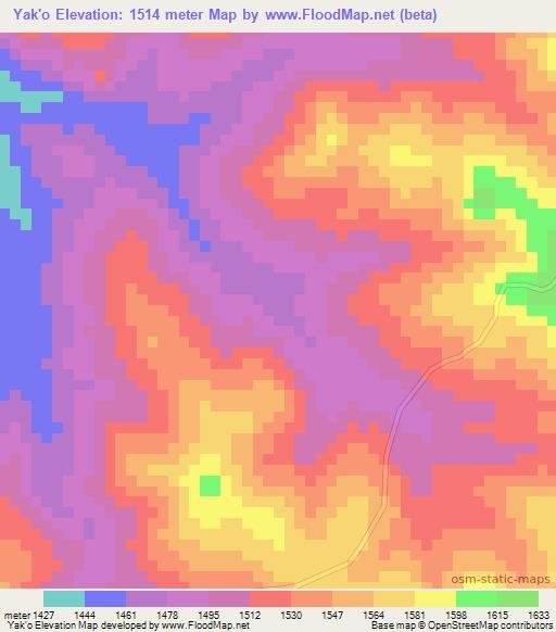 Yak'o,Ethiopia Elevation Map