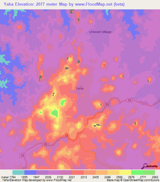 Yaha,Ethiopia Elevation Map