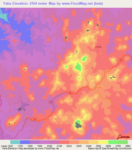 Yaha,Ethiopia Elevation Map