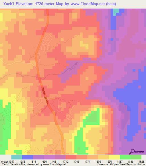 Yach'i,Ethiopia Elevation Map