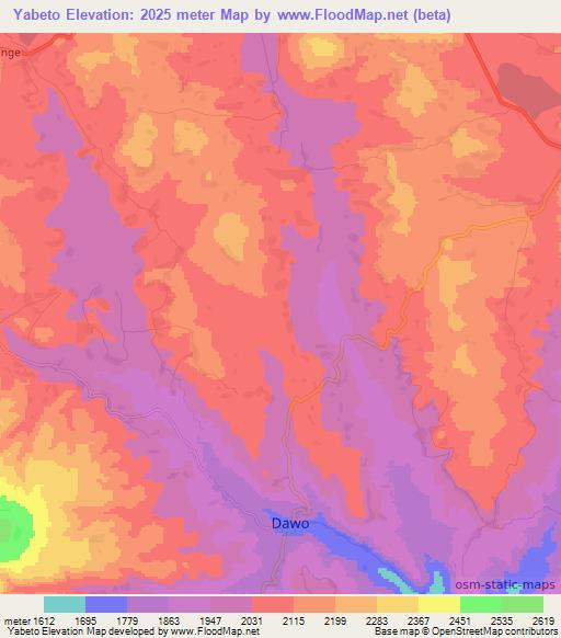Yabeto,Ethiopia Elevation Map